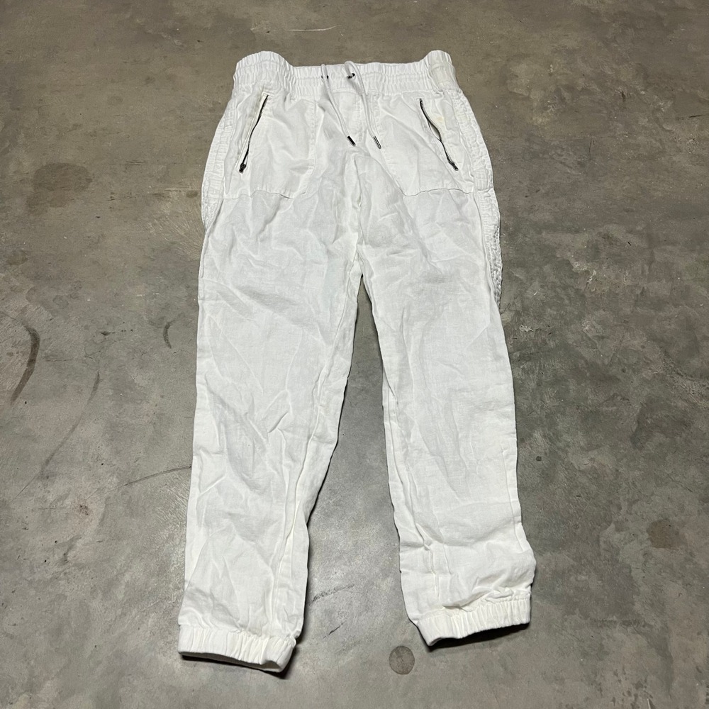 Athleta Cabo Linen Jogger Pants White Size 4 530642-01 Drawstring Pockets Summer